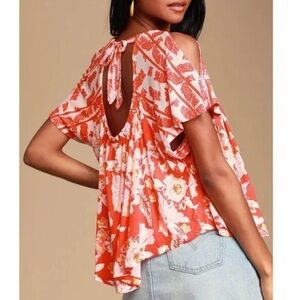 Free People Baja Red Floral Top